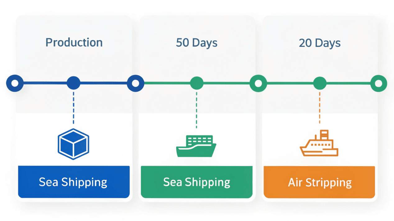 Understanding Supplier Lead Times A simple timeline graphic showing the different stages of lead time: Production, Sea Freight, and Air Freight.