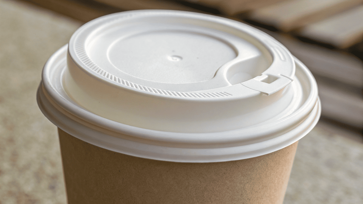 A close-up of a lid snapping securely onto the perfectly rolled rim of a paper cup with an audible click.