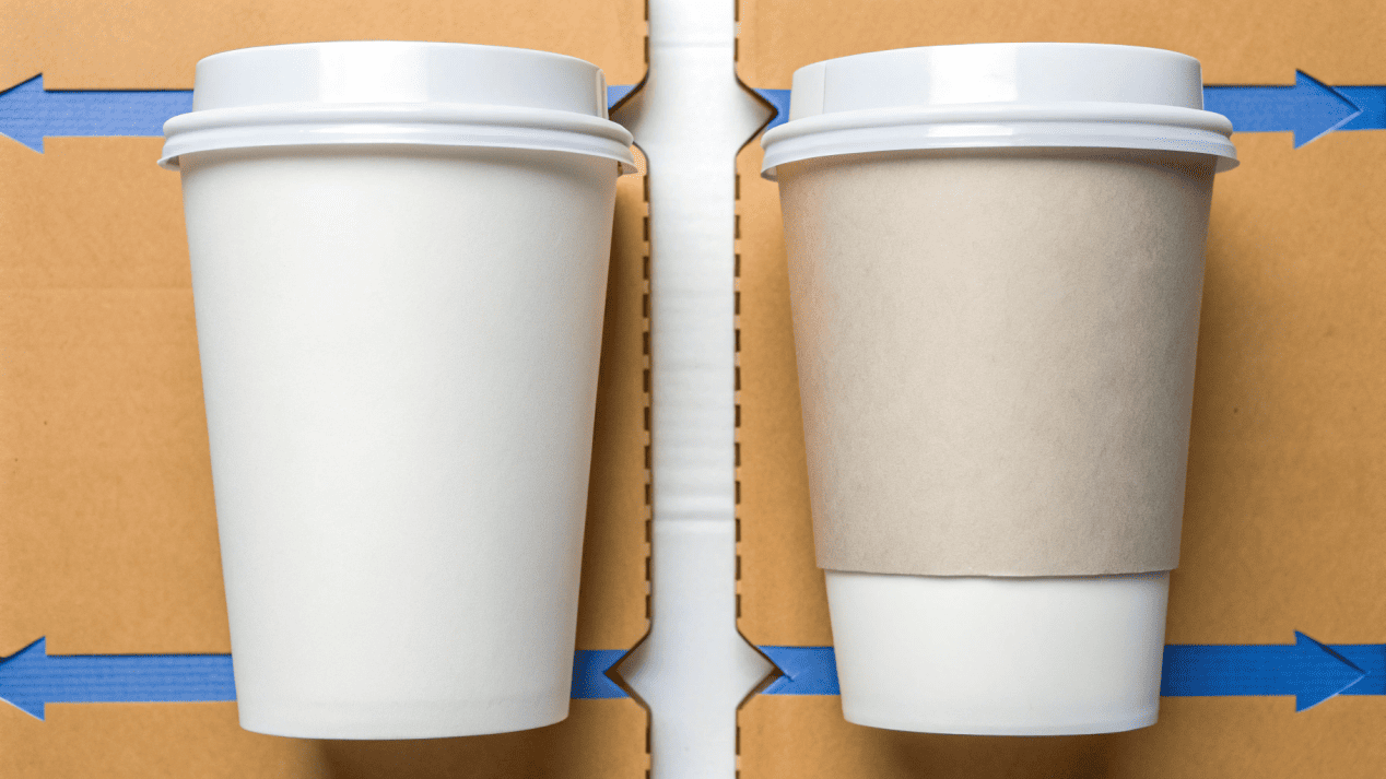 Comparing Single and Double Coated Cups A side-by-side comparison of a single coated and a double coated paper cup.
