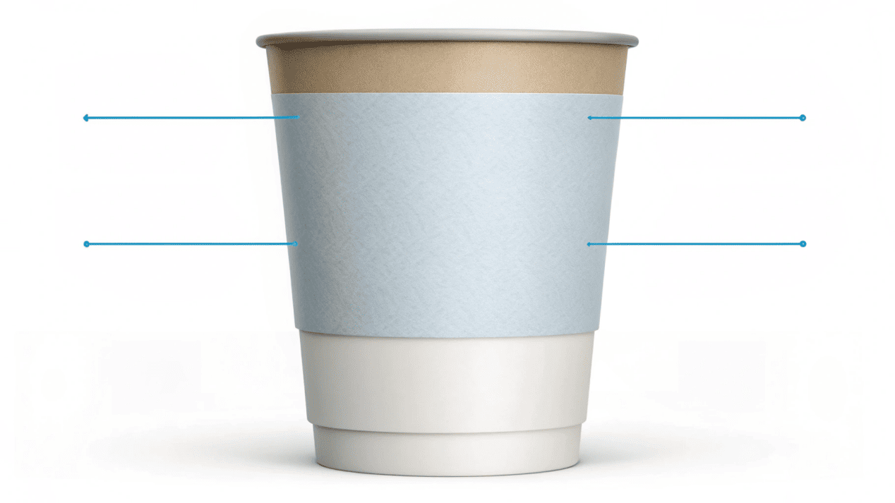 Structure of a Double Coated Paper Cup A cross-section diagram showing the inner and outer coating on a double coated cup.
