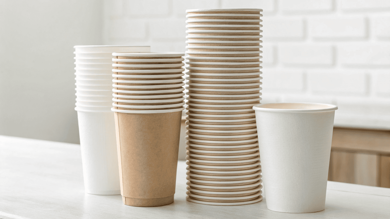 Cost of Paper Cup Types A stack of single coated cups next to a stack of double coated cups.