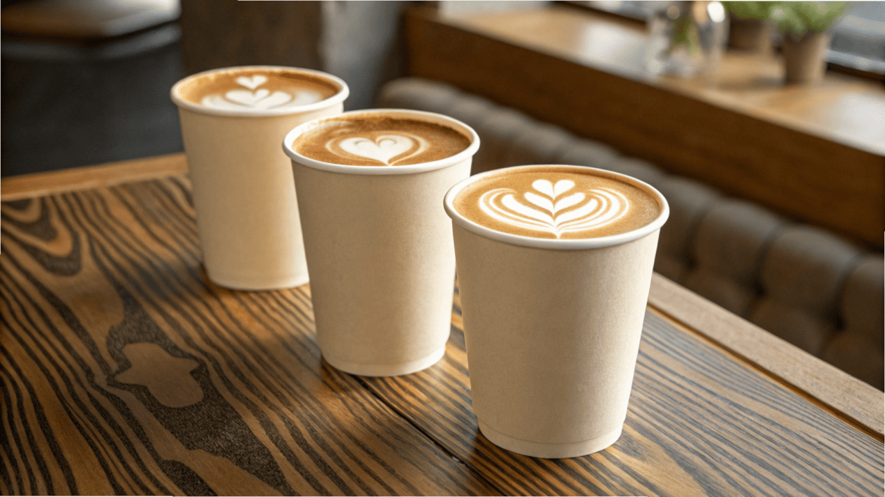 Best Latte Cup Sizes Three different sized latte cups, each with beautiful latte art.