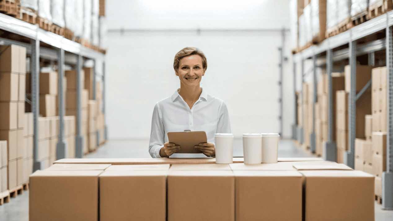 A person easily checking a simple inventory list with only three types of cups.