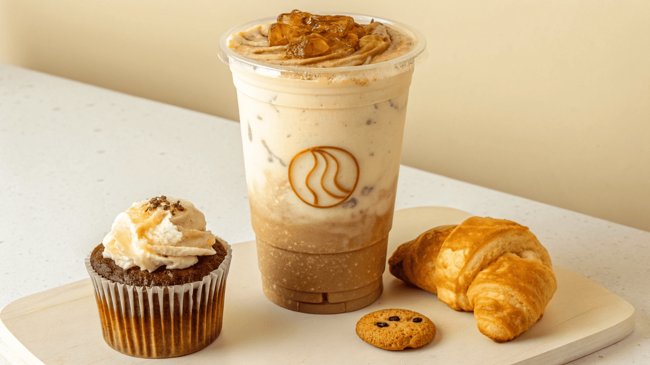 A poster advertising a "Large Drink + Pastry" combo deal.