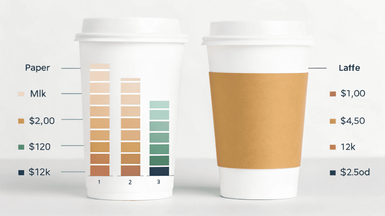 A simple graphic breaking down the costs (cup, lid, milk, espresso) of a 12oz vs. a 16oz latte.