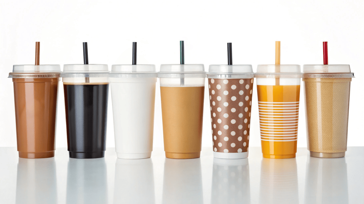 A lineup of different cup types and sizes for various trendy beverages.