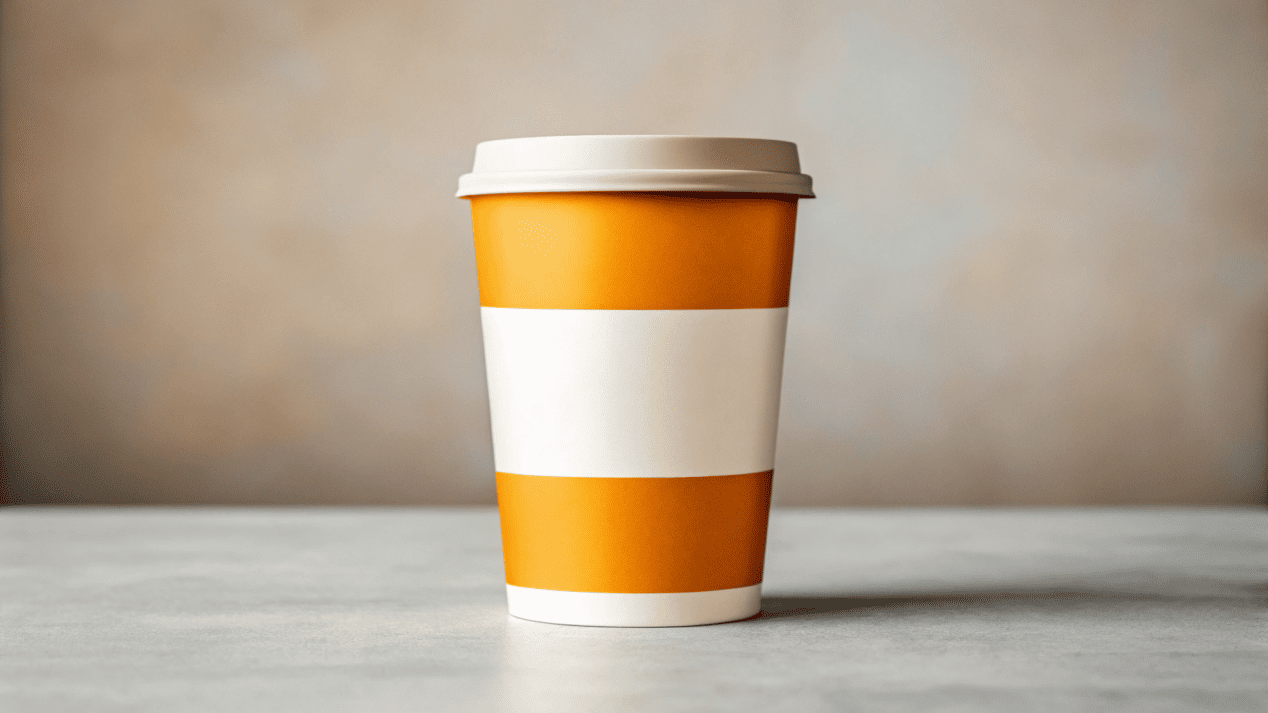 Brand Consistency in Packaging A cohesive set of branded items: a custom cup, napkin, and carry-out bag.