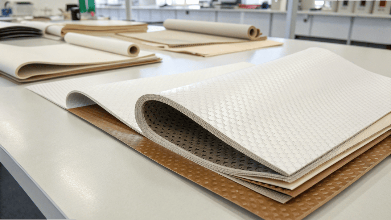 A display of different paper materials like double-wall, PE-coated, and PLA-coated paper.