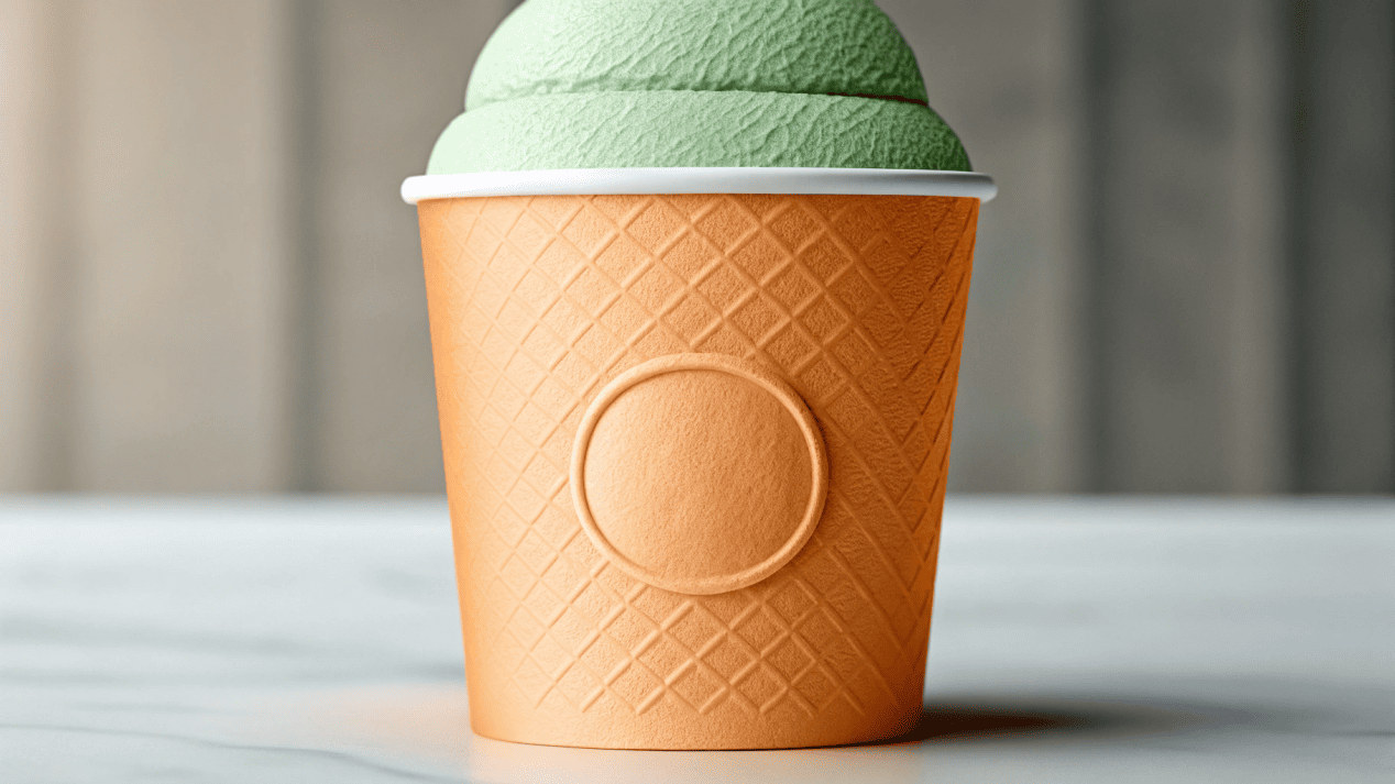 Building Brand Identity with Cups A close-up of a well-designed ice cream cup showing off the brand's logo and colors.