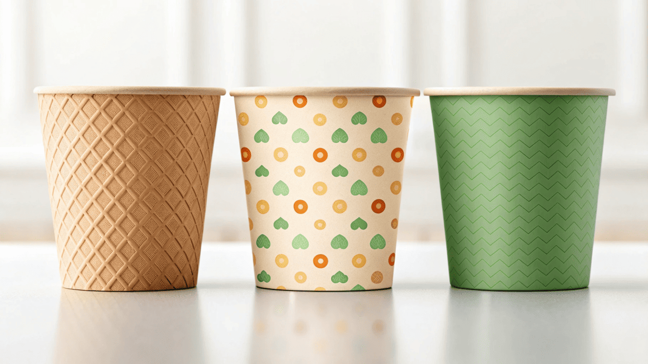 Three different ice cream cups targeting different market positions: artisanal, family-friendly, and organic.