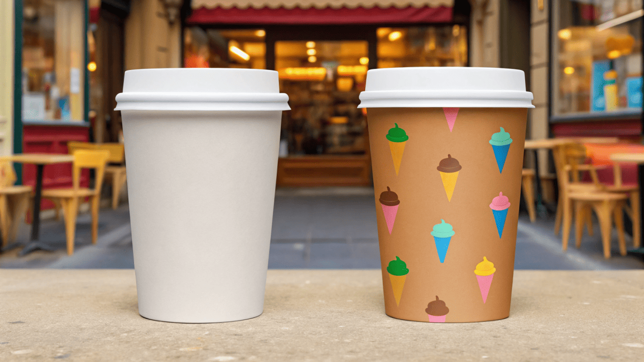 Market Positioning through Custom Packaging A flimsy, plain cup next to a sturdy, well-designed artisan cup, showing the difference in market positioning.
