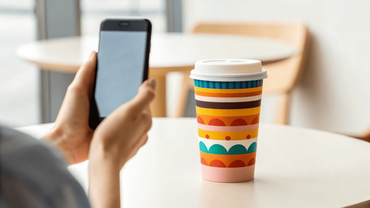 A person taking a photo of an attractive custom cup for social media.