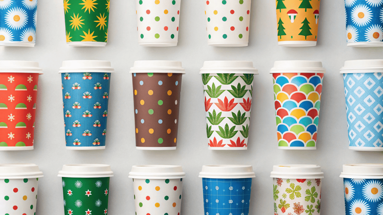 A collage of different custom cups for holidays, seasons, and promotions.