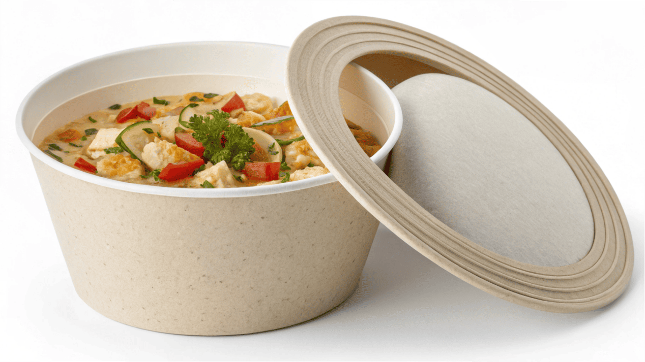 Thick Paperboard for Heat Resistance A cutaway view showing the thick, multi-ply wall of a high-quality paper soup bowl.