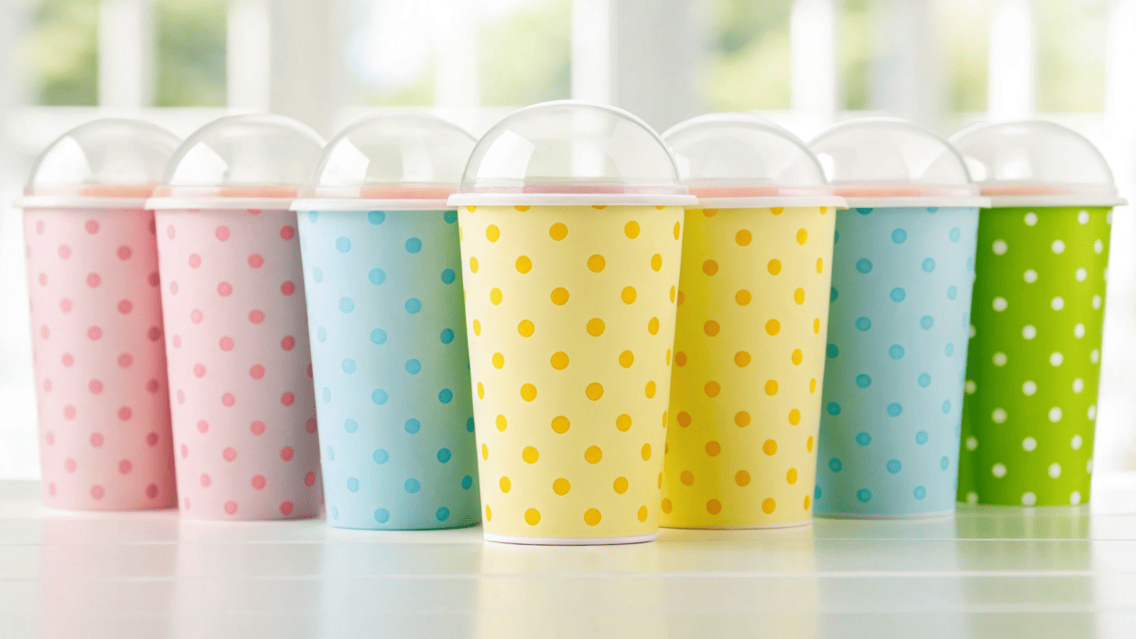 A colorful assortment of high-quality disposable ice cream cups ready for use.