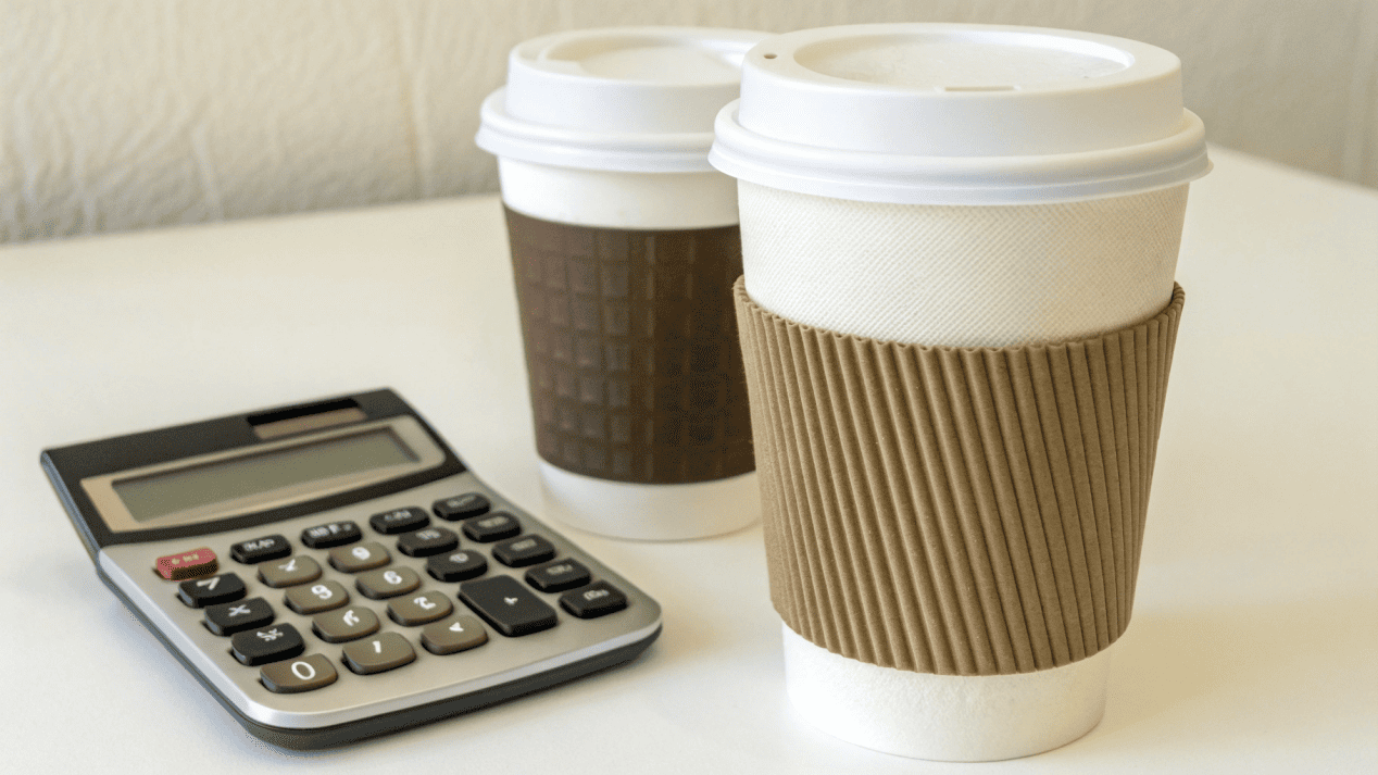 Cost Analysis of Paper Cups A calculator showing the cost comparison between single wall + sleeve vs. double wall.