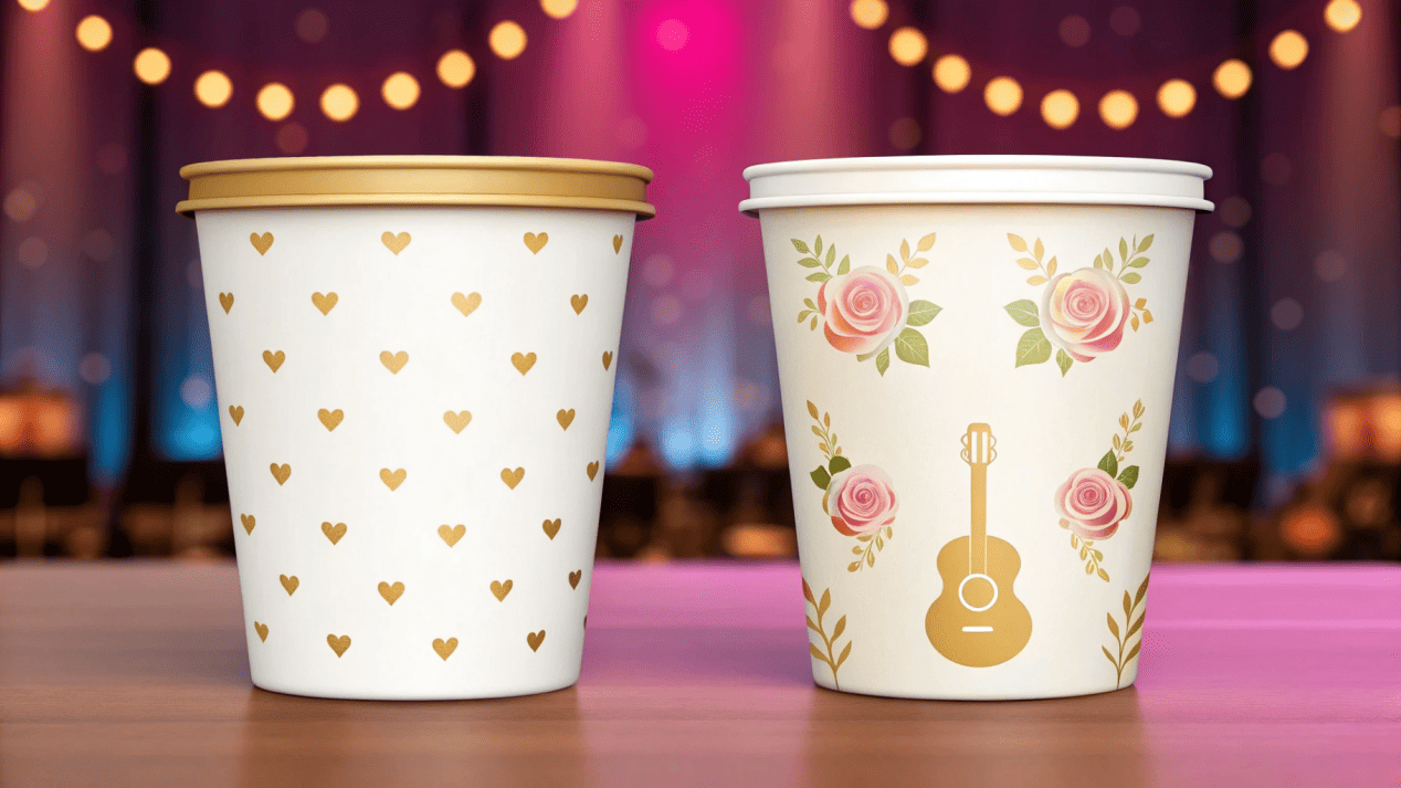 Event Branding on Ice Cream Cups A custom ice cream cup co-branded for a wedding and another for a music festival.