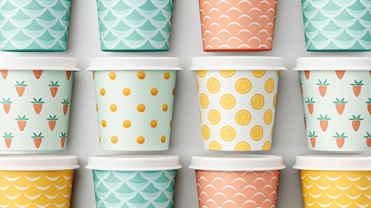 A collection of beautifully designed ice cream cups for summer.