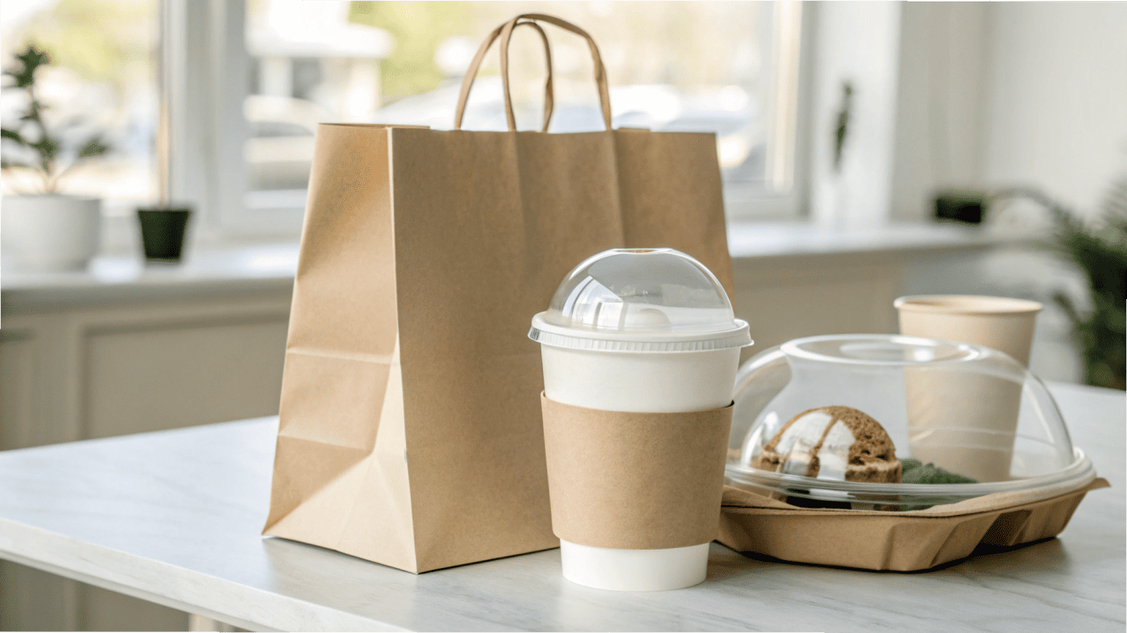 A delivery bag with a neatly packed, lidded ice cream cup inside.
