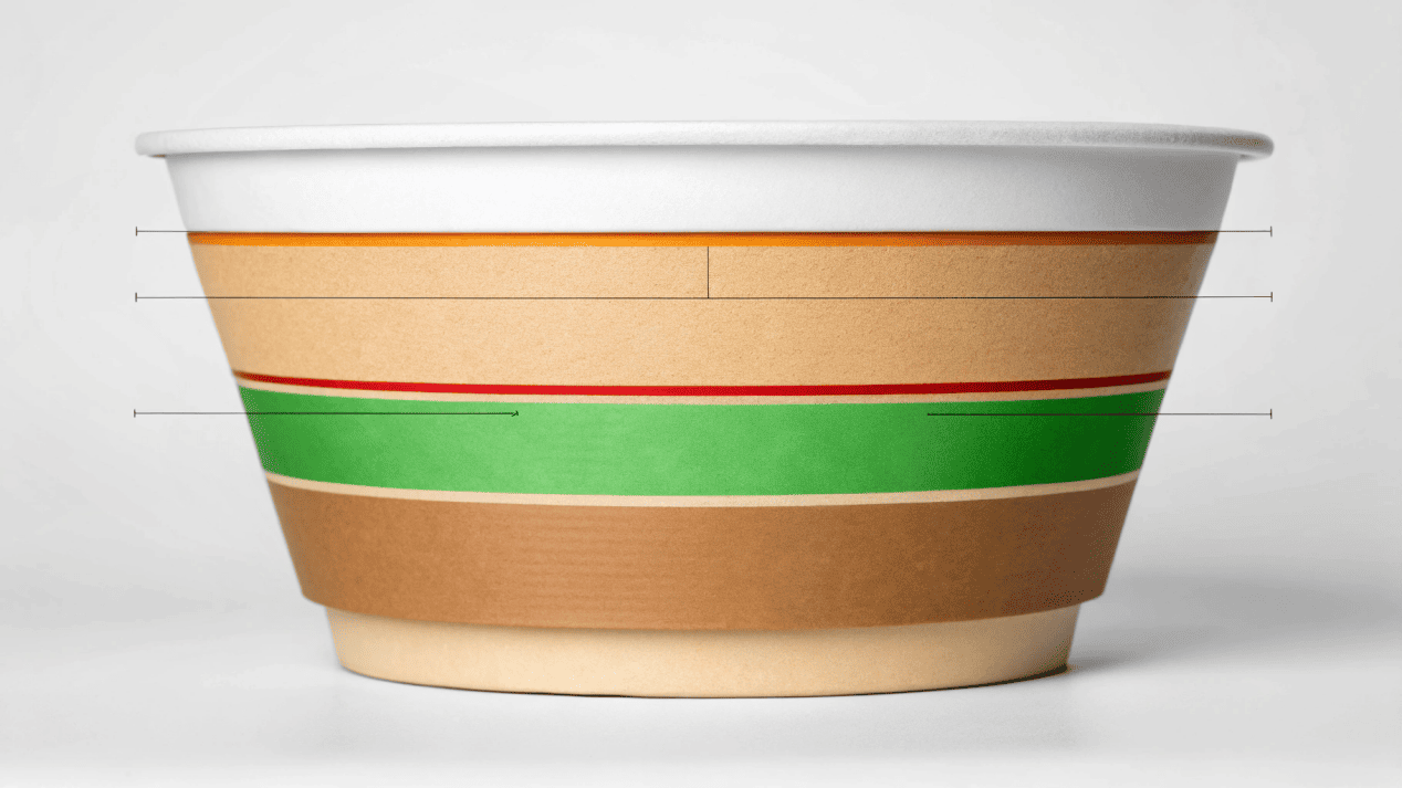 The Engineering of an Instant Noodle Bowl An engineered cross-section of a cup noodle paper bowl showing its multiple layers.