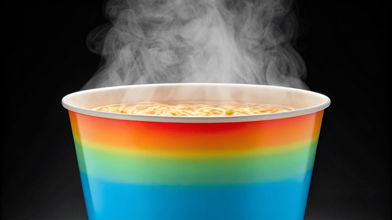 Boiling Water Resistance Test for Noodle Bowls A noodle bowl being filled with boiling water, remaining perfectly rigid and cool to the touch.