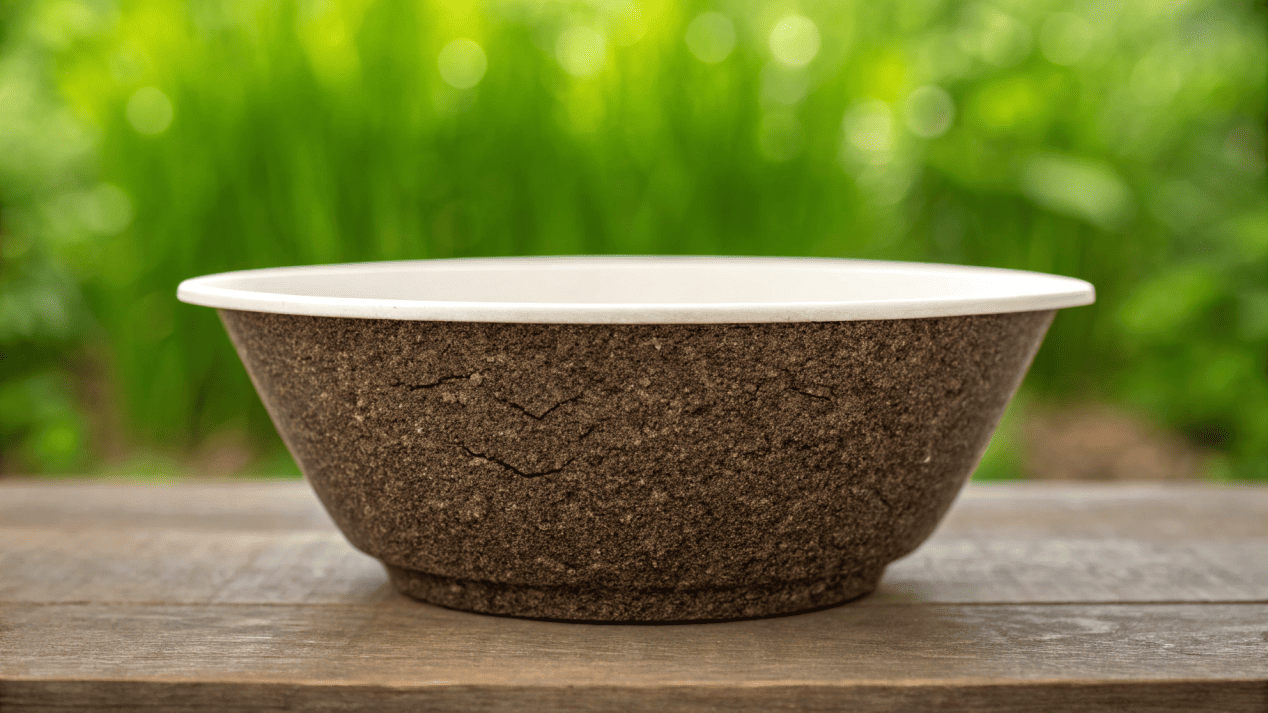 The End-of-Life Journey of a BioBowl A visual timeline showing a BioBowl turning into rich soil over a 180-day period.