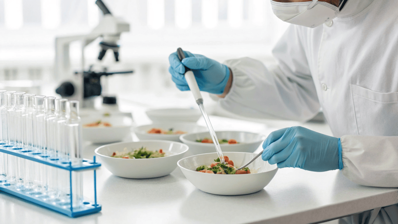 A lab technician testing a paper bowl for food safety.