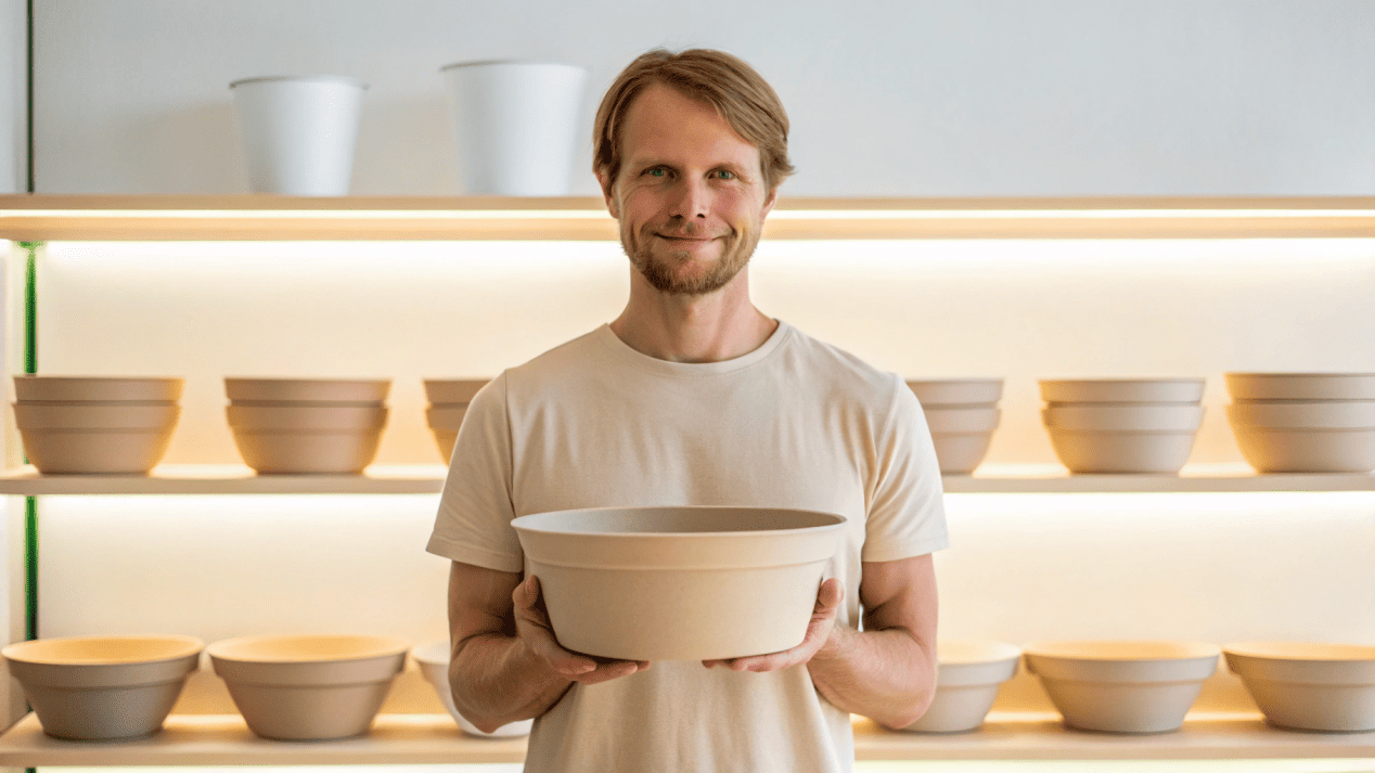 Coating Choice and Brand Image A customer choosing a product in an Aqueous-coated bowl over another, based on its "plastic-free" label.