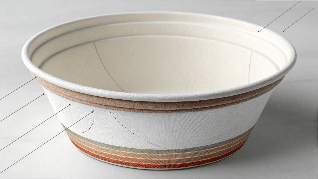 A cross-section view showing the layers of a double-walled paper bowl.