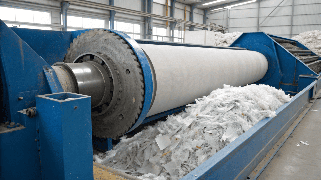 Recycling Contamination from Plastic Lining An animation showing a standard paper recycling 'repulper' getting clogged by plastic film.