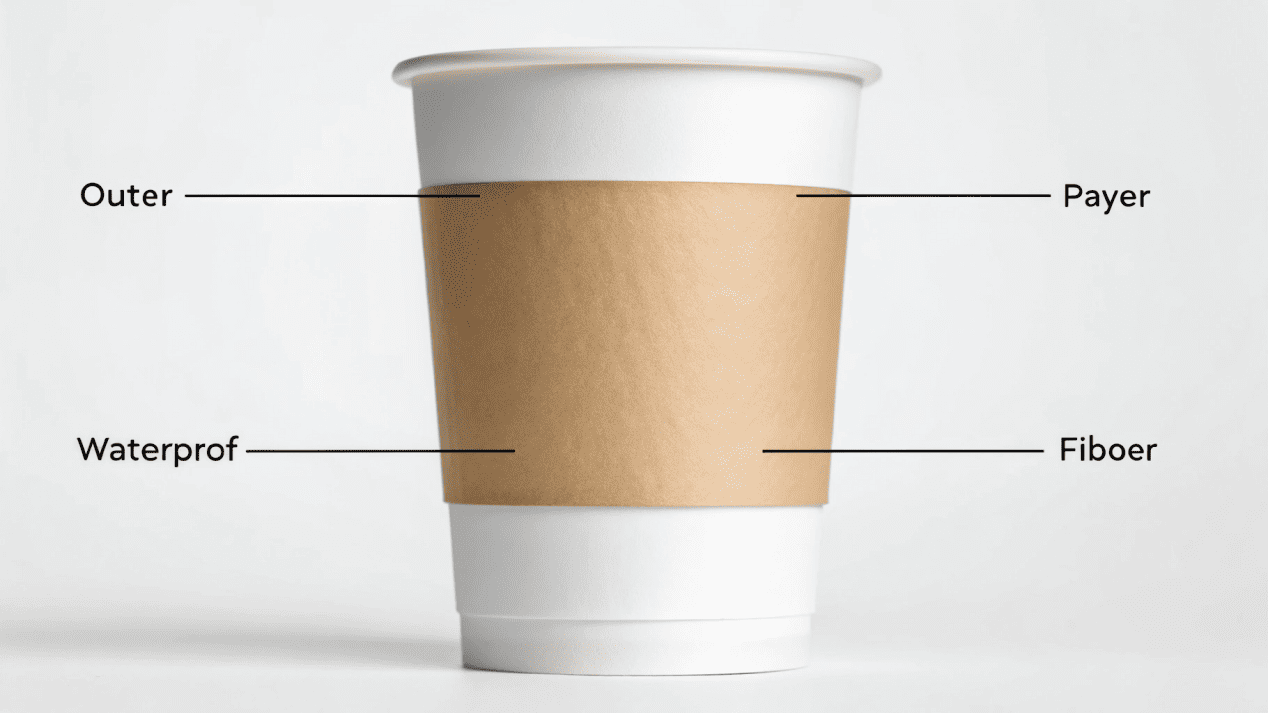 A diagram showing the layers of a waterproof paper cup, including the paper and the inner coating.