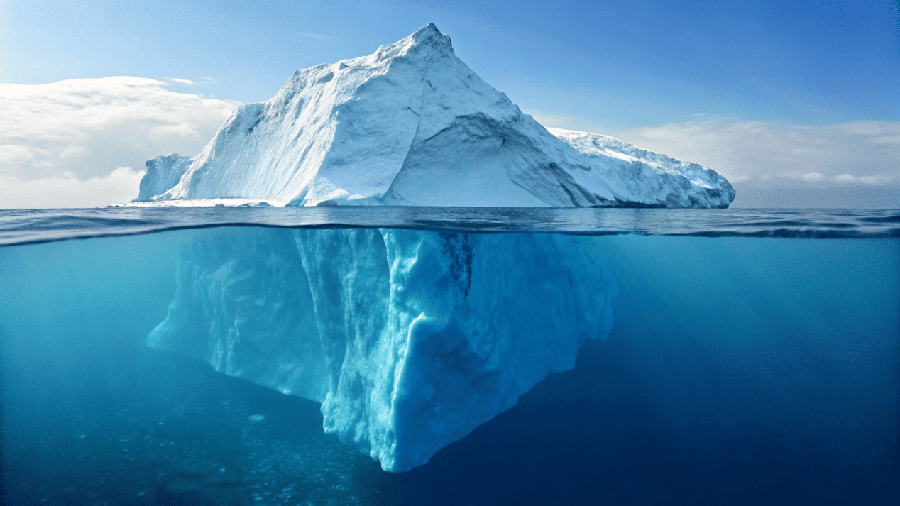 Negotiating Total Value for Paper Cups An iceberg diagram showing the small "price per cup" above water and the large "hidden costs" below.