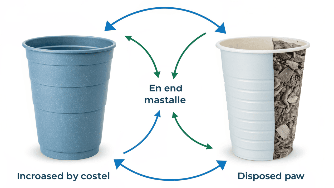 Environmental Impact of Cup Linings A diagram showing the different end-of-life paths for PE and PLA cups.