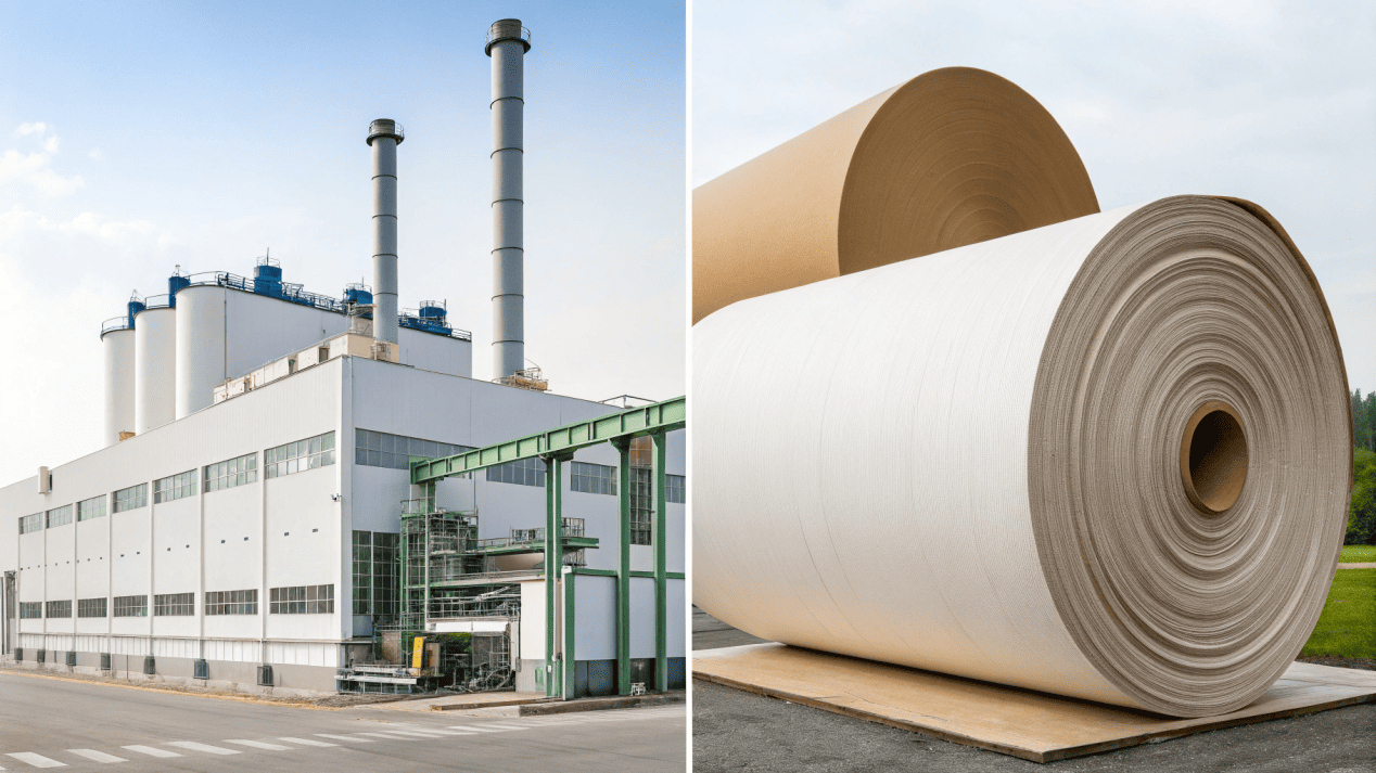 Paper Cup Supplier Mapping and Ecosystem A diagram showing a large paper mill, a roll of paperboard, and then a cup converting factory.