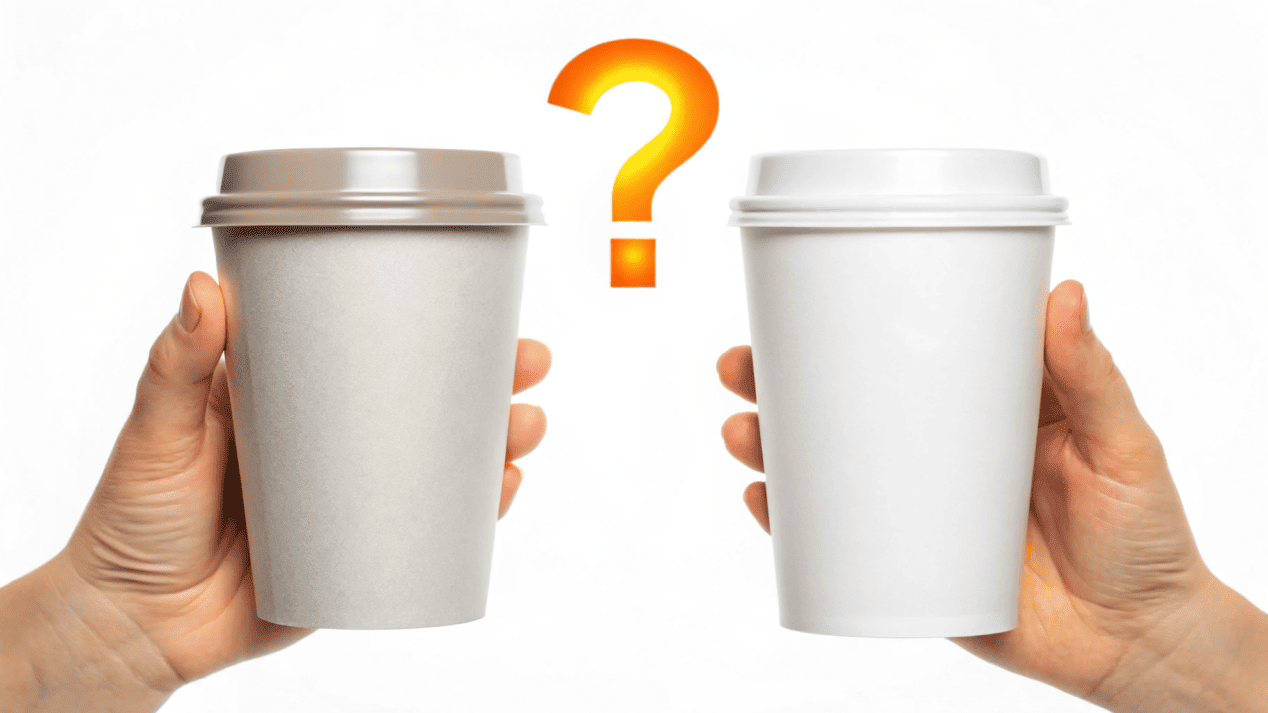 Understanding Paper GSM and Thickness A hand holding two paper cups, one sturdy and one flimsy, with a question mark between them.