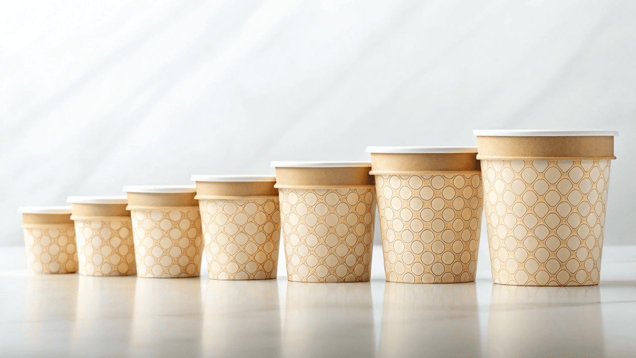 Choosing the Right Ice Cream Cup Size Ice cream cups of various sizes lined up for selection.