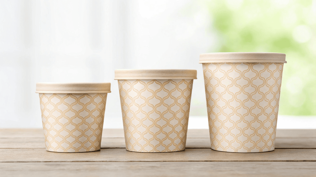 Classic Ice Cream Cup Sizes A lineup of three ice cream cups: small, medium, and large.