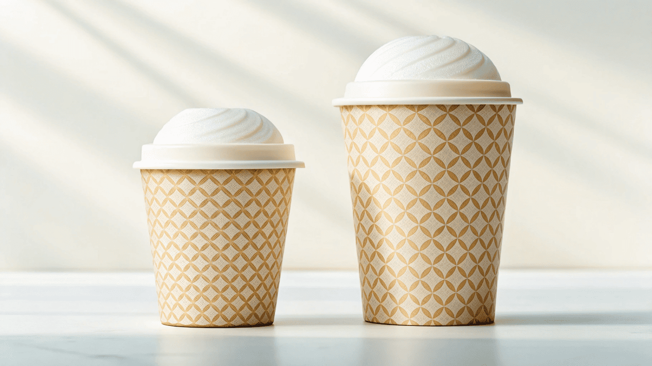 Visual Appeal of Ice Cream Cup Shapes Two ice cream cups of the same volume but different shapes, one wide and one tall, showing different visual effects.