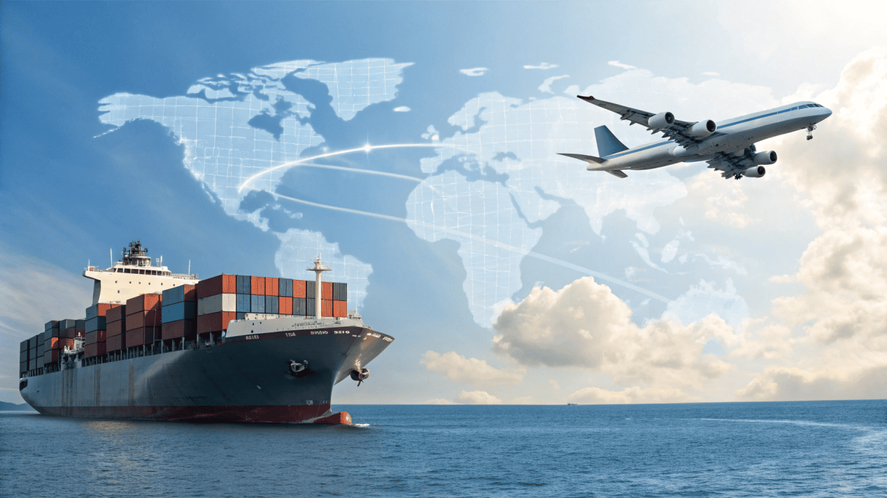 Sea Freight vs. Air Freight for Paper Cups An image showing a large container ship and a cargo plane side-by-side.