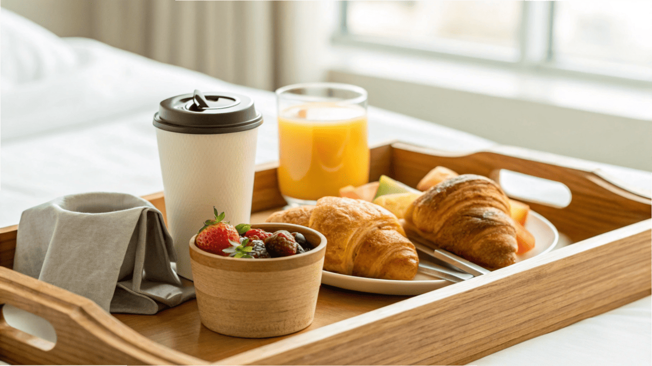 Hotel Coffee Cup Portion Size A perfectly sized cup of coffee on a hotel breakfast tray.