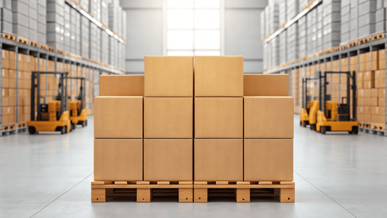 Reliable Supplier for Hotels Pallets of HAOKELAO boxes in a warehouse ready for global shipping.