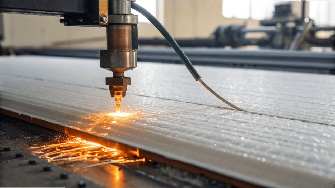 A close-up diagram showing molten PE meeting the paperboard at a nip point.