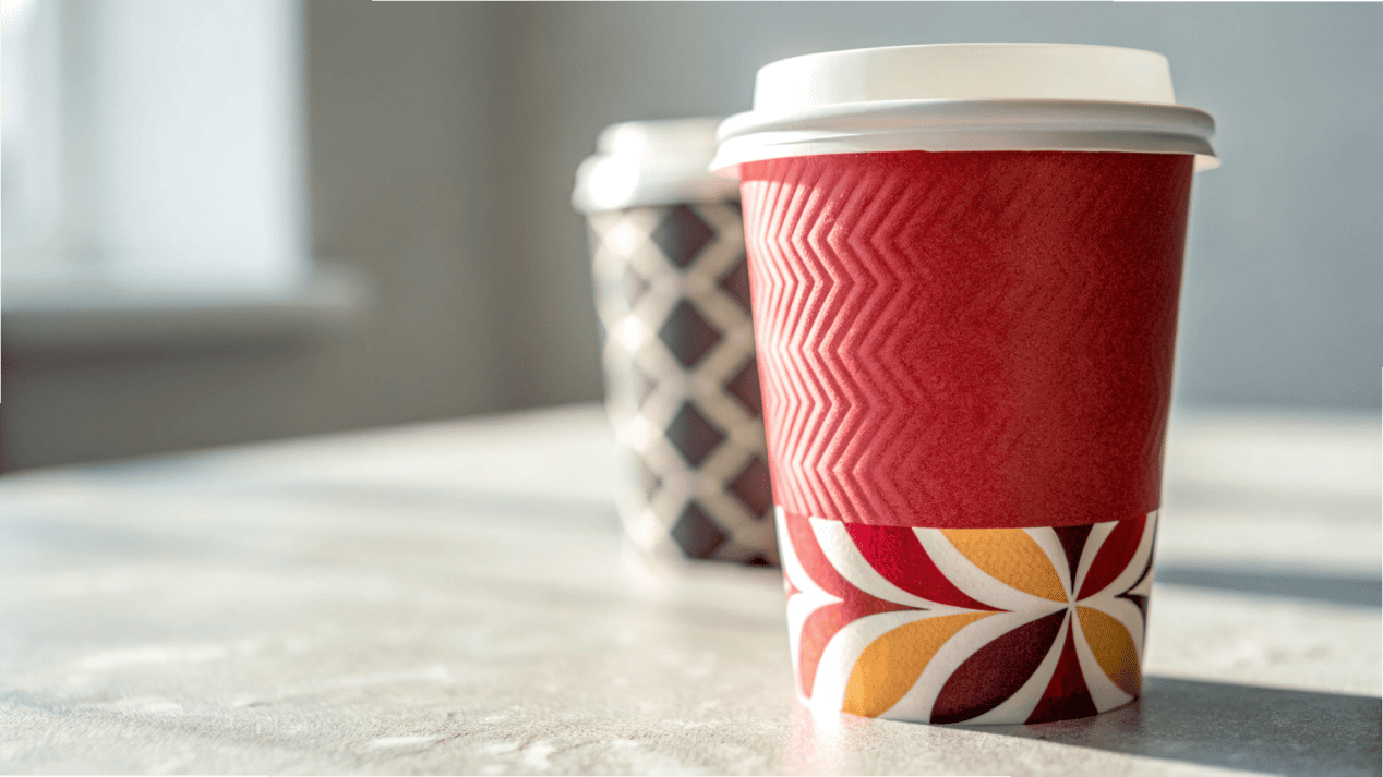 Food-Grade Inks for Safe Branding A highly detailed, vibrantly printed custom paper cup, with a focus on the ink quality.