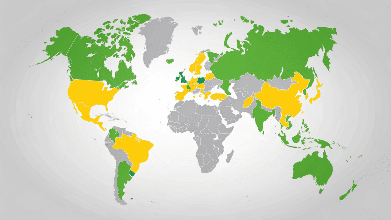 A map of the world with regions like the EU and parts of the US highlighted to show new regulations.