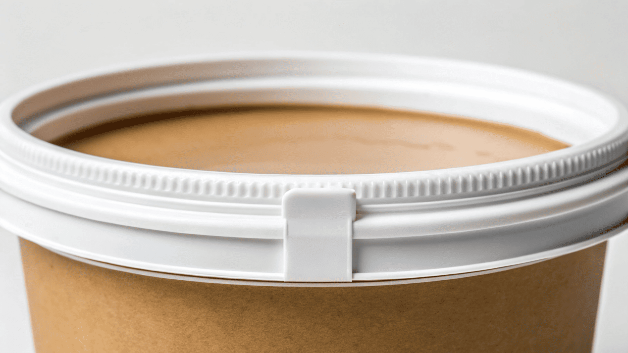A close-up of a lid snapping securely onto a soup container with an audible click.