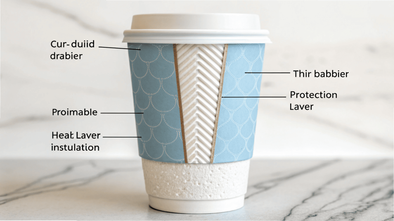 A cross-section diagram of a double wall cup showing the inner wall, the outer wall, and the insulating air gap in between.
