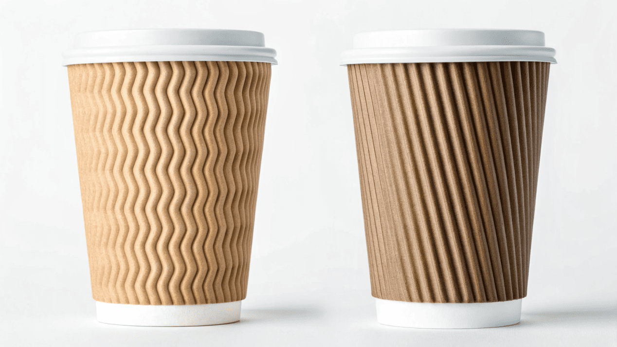 Ripple-Wall vs. Double-Wall Paper Cups A side-by-side comparison of a ripple-wall paper cup and a smooth double-wall paper cup.