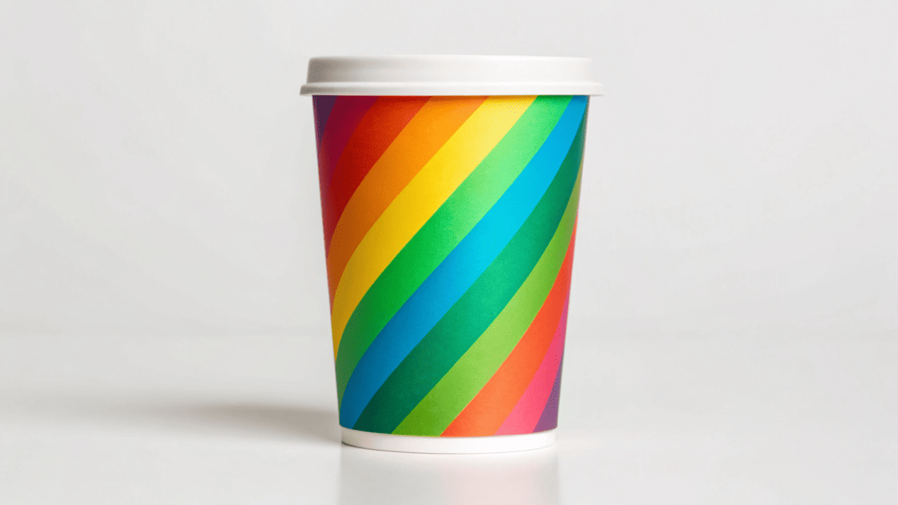 High-Quality Branding on a Double-Wall Cup A double-wall cup with a highly detailed, colorful logo printed on it, showcasing print quality.