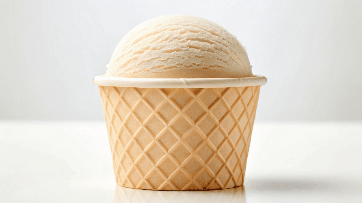 A wide-mouthed ice cream cup that makes the scoops look large and appealing.