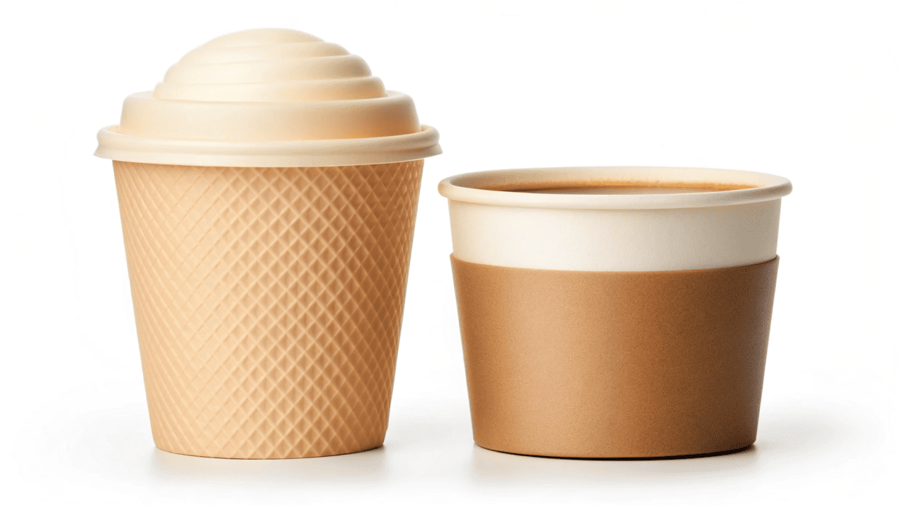 A promotional sign for a combo deal featuring a small ice cream cup and a coffee.